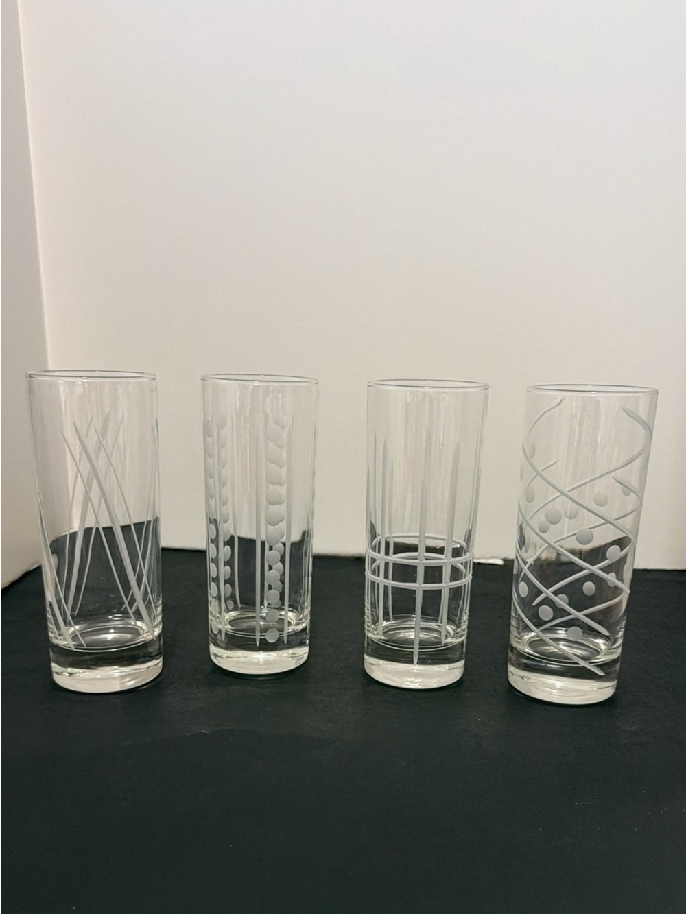 Mikasa Etched Highball Glasses Clear Geometric Set Of 4 Barware